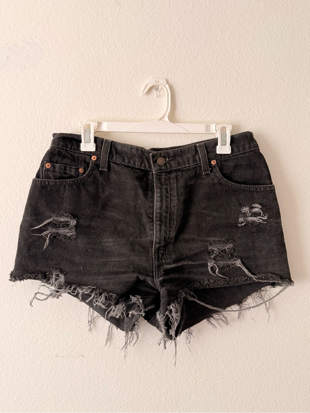 Levi's Black Distressed High-Rise Denim Shorts